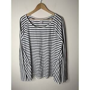Chicos Womens Size 4 US XXL Mixed Stripe Ponte Top White Blue Striped Nautical